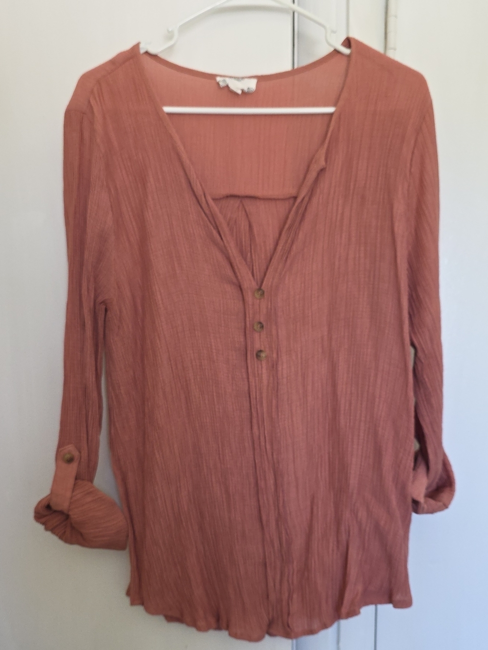 Long-Sleeve V-Neck Tunic Top in Dusty Rose